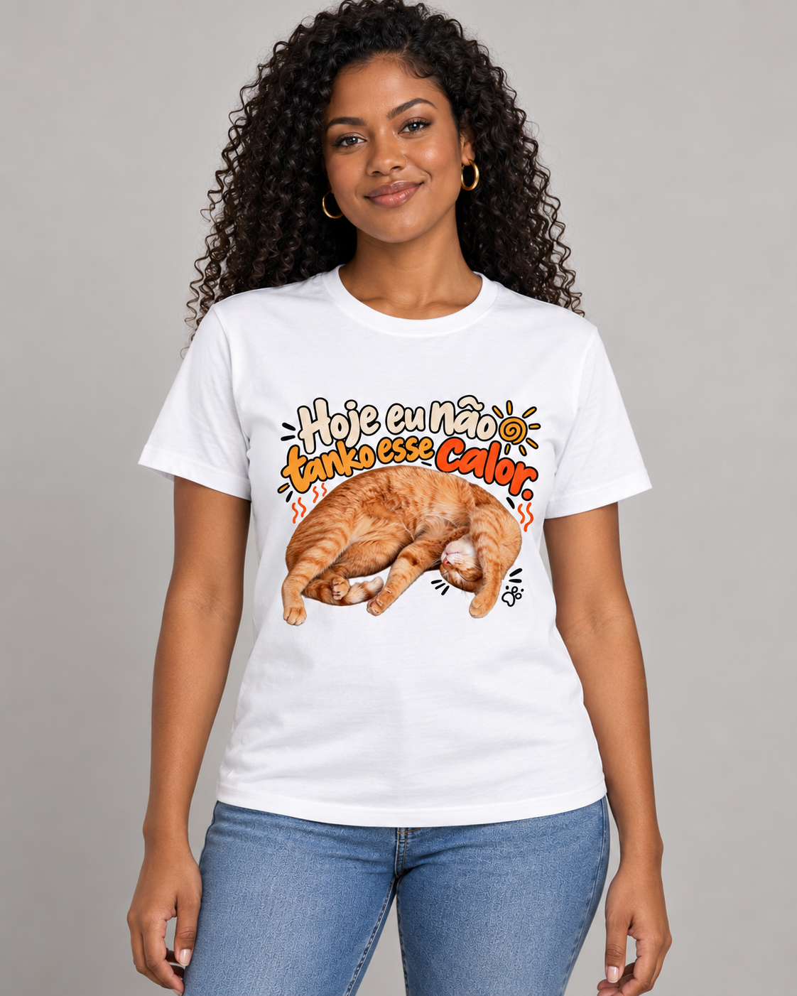 Modelo gerada vestindo camiseta branca Ginger — Não Tanko Esse Calor
